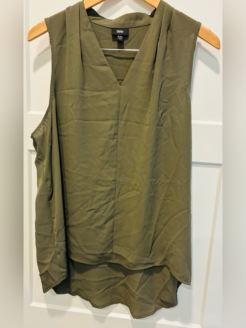Olive Green Sleeveless V-Neck Blouse 2XL